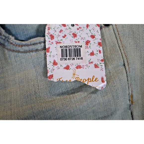 Free People Jeans Womens 30 Light Wash Palm Indig Distressed Denim Straight Leg - Picture 4 of 11